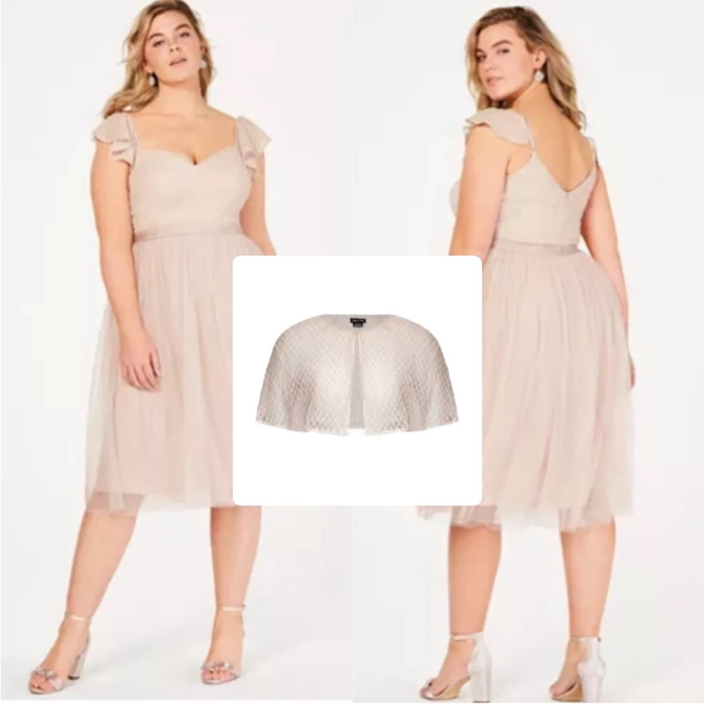 City Chic Tender Kiss Blush Pink Beaded Ballet Tutu Midi Dress w Cape 24 - Picture 1 of 9